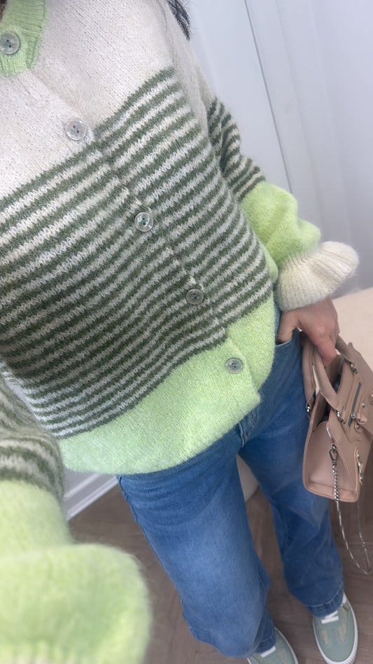 VIV green striped soft knit cardigan