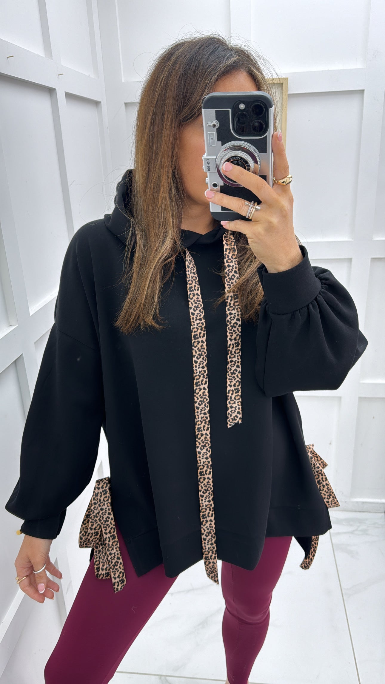 LILAH black soft leopard tie hoody