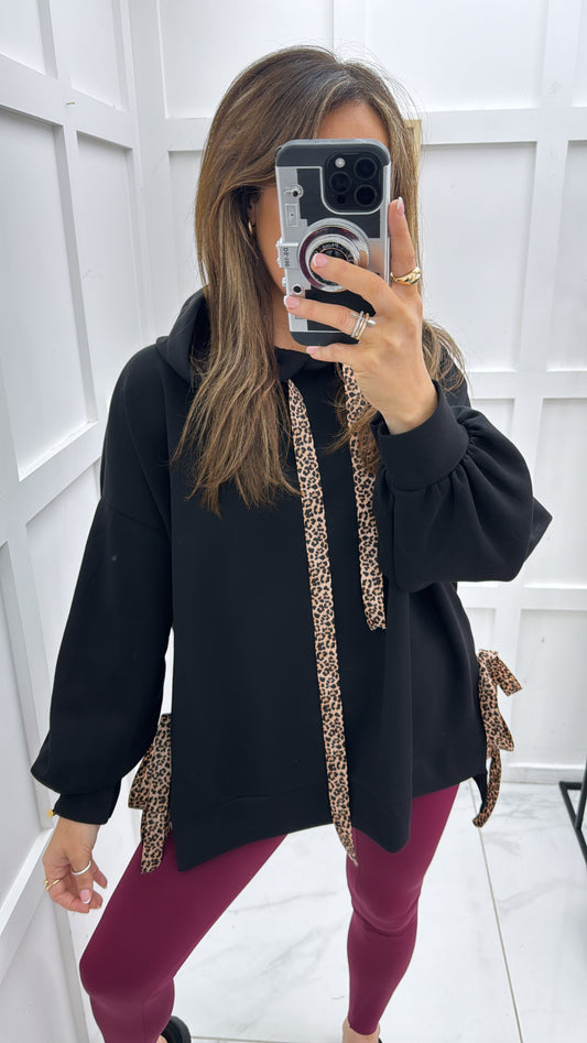 LILAH black soft leopard tie hoody