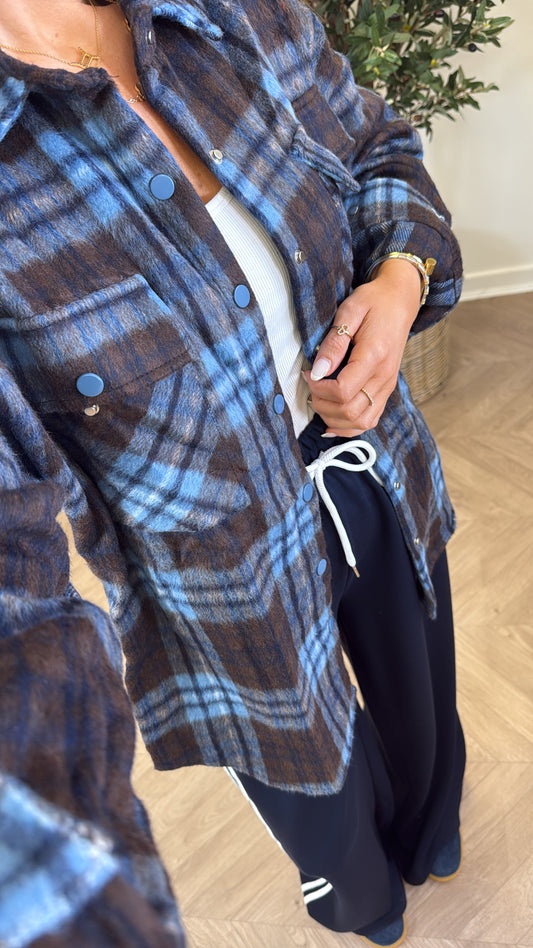 BOBBI blue soft check detail shacket