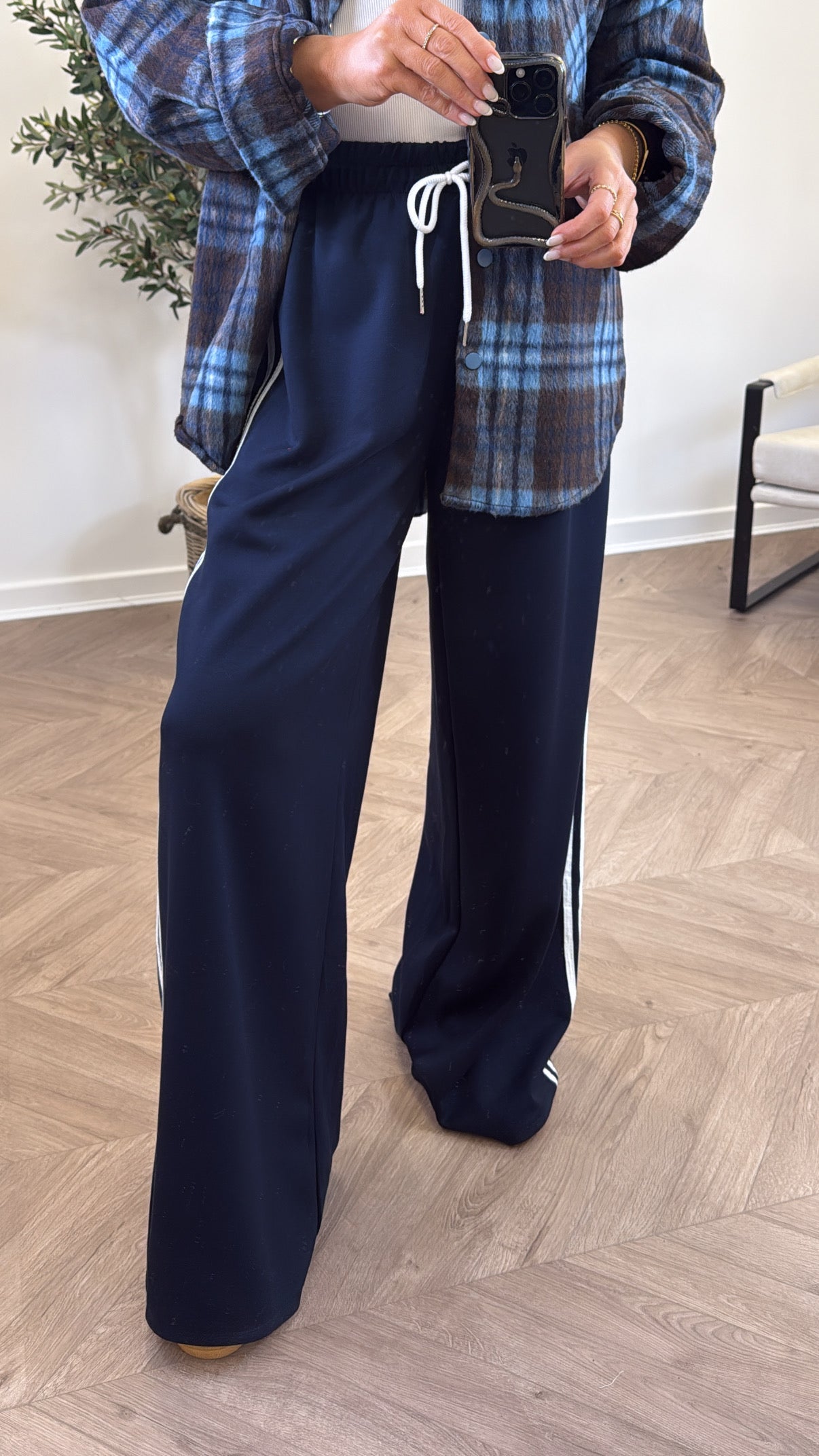 MIMI navy contrast stripe soft joggers