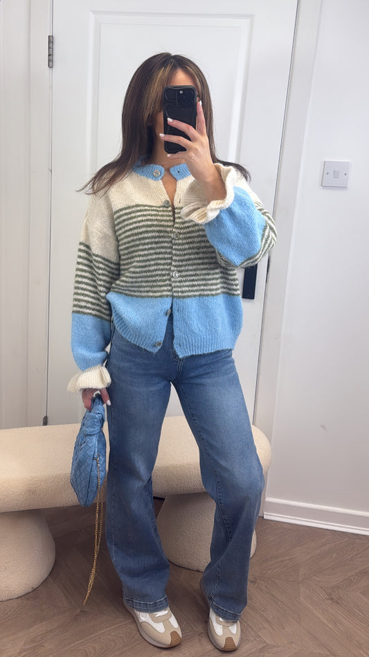 VIV blue striped soft knit cardigan