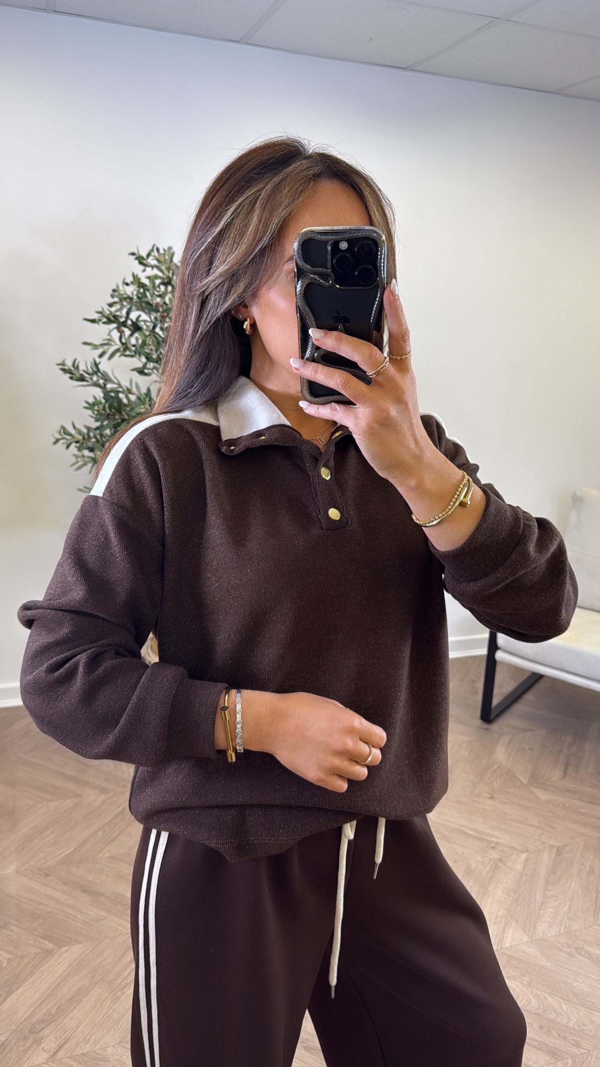 AVRIL brown contrast soft knit jumper