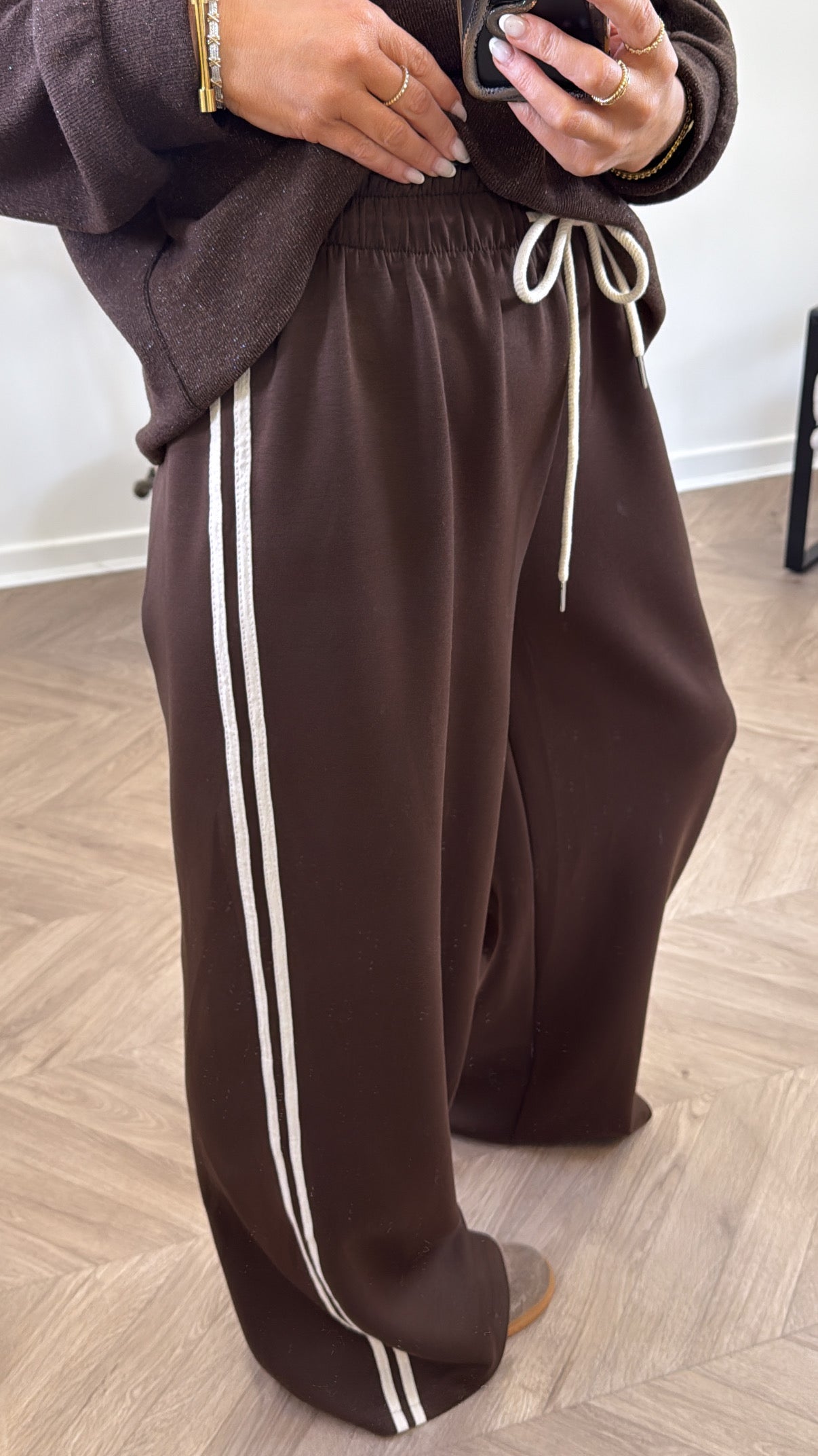 MIMI brown contrast stripe soft joggers