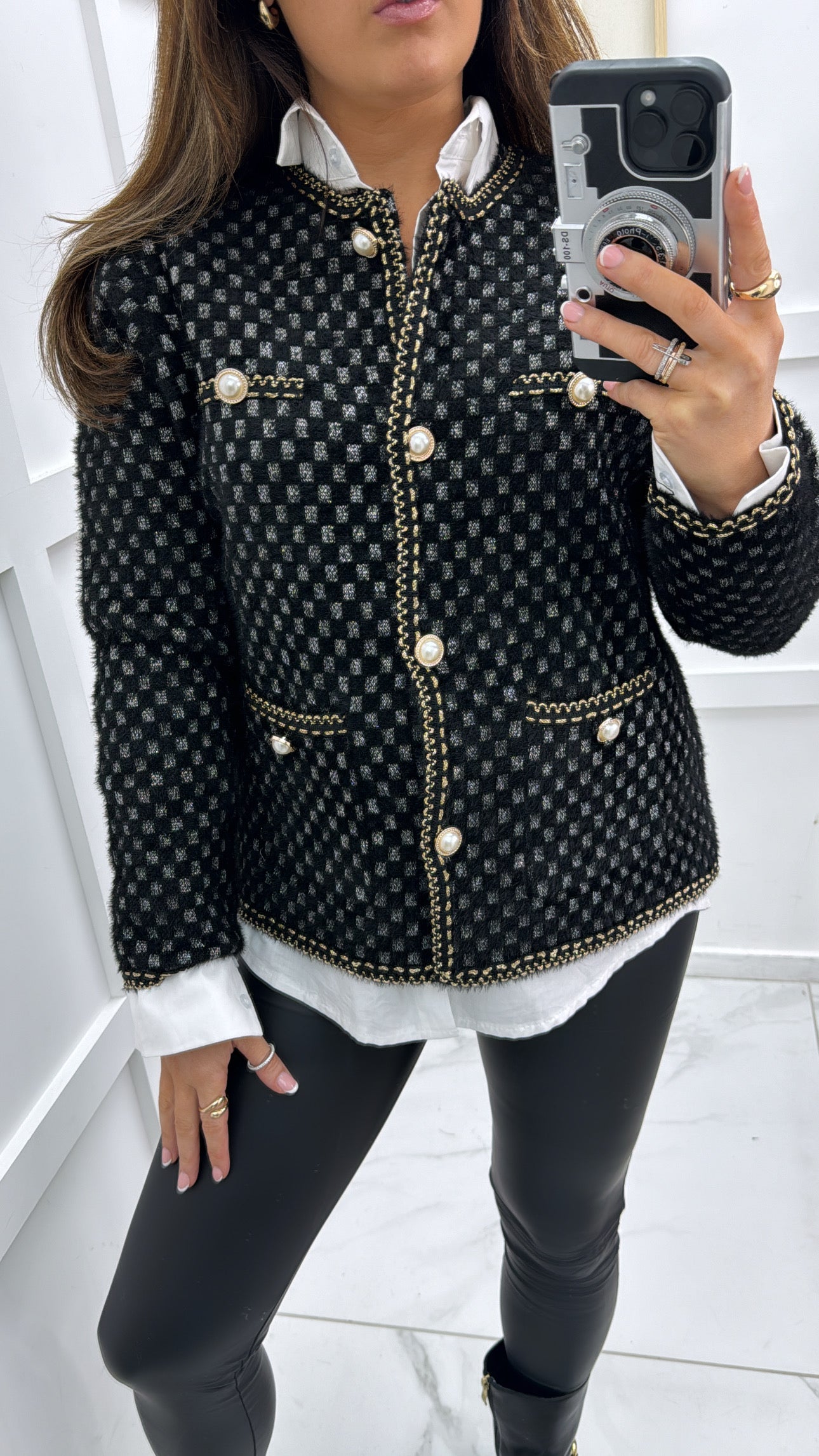 COCO black super soft cardigan with silver and pearl detail