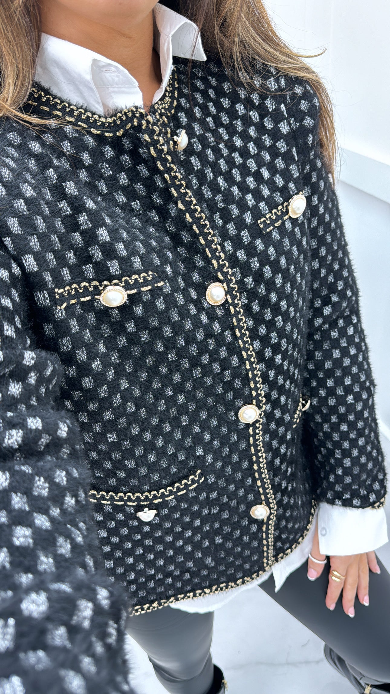 COCO black super soft cardigan with silver and pearl detail