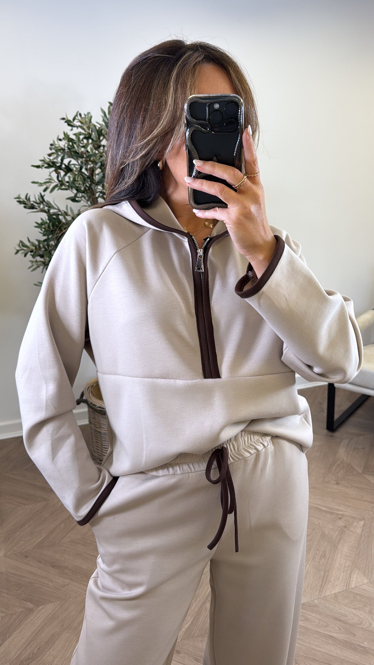 LIBERTY beige half zip hoody and trousers lounge set