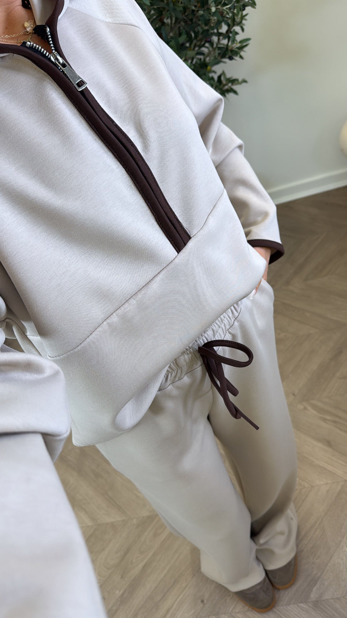 LIBERTY beige half zip hoody and trousers lounge set