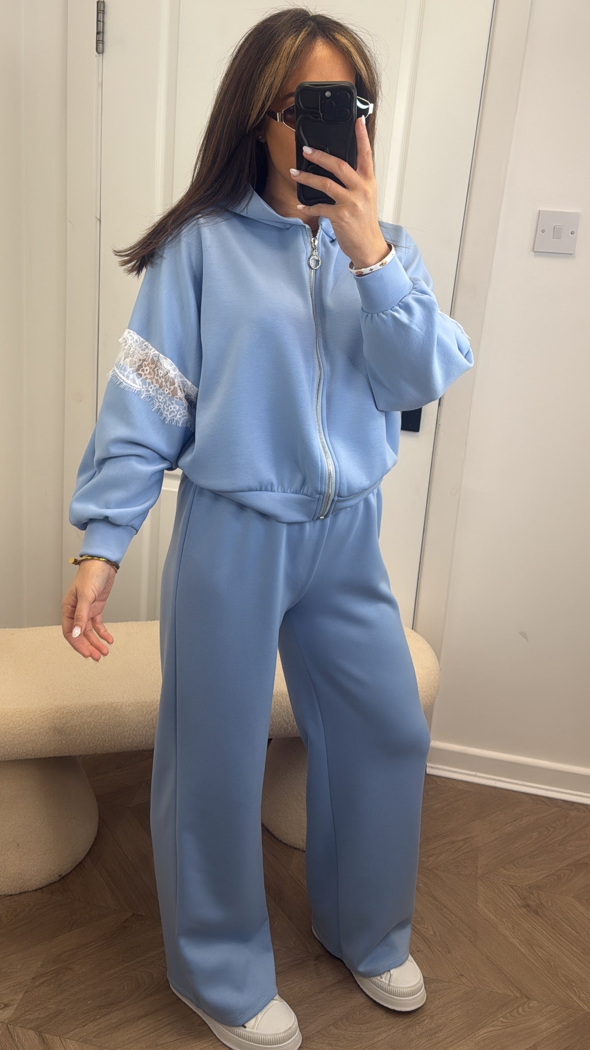 DELILAH blue lace detail tracksuit