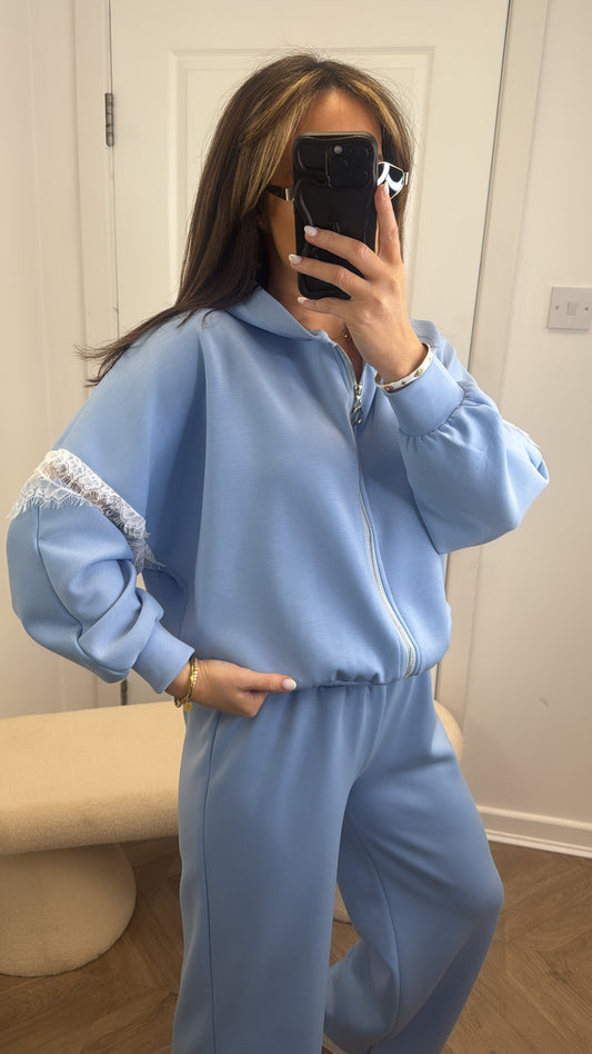 DELILAH blue lace detail tracksuit