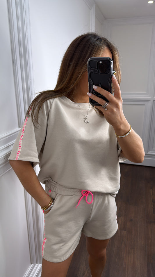 WITH LOVE beige top and shorts co-ord