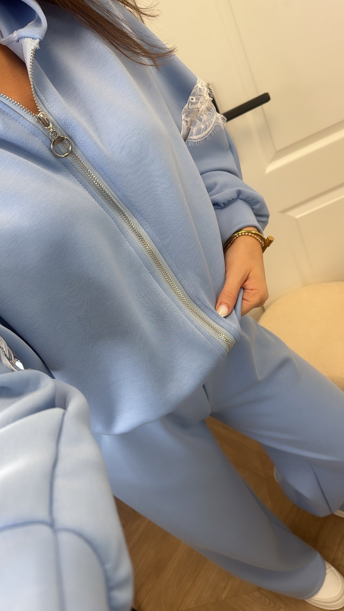 DELILAH blue lace detail tracksuit