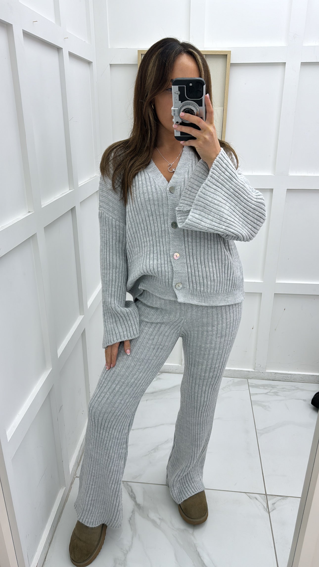 KATE grey knitted cardigan lounge suit