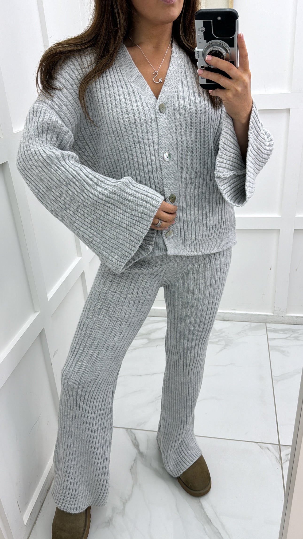 KATE grey knitted cardigan lounge suit