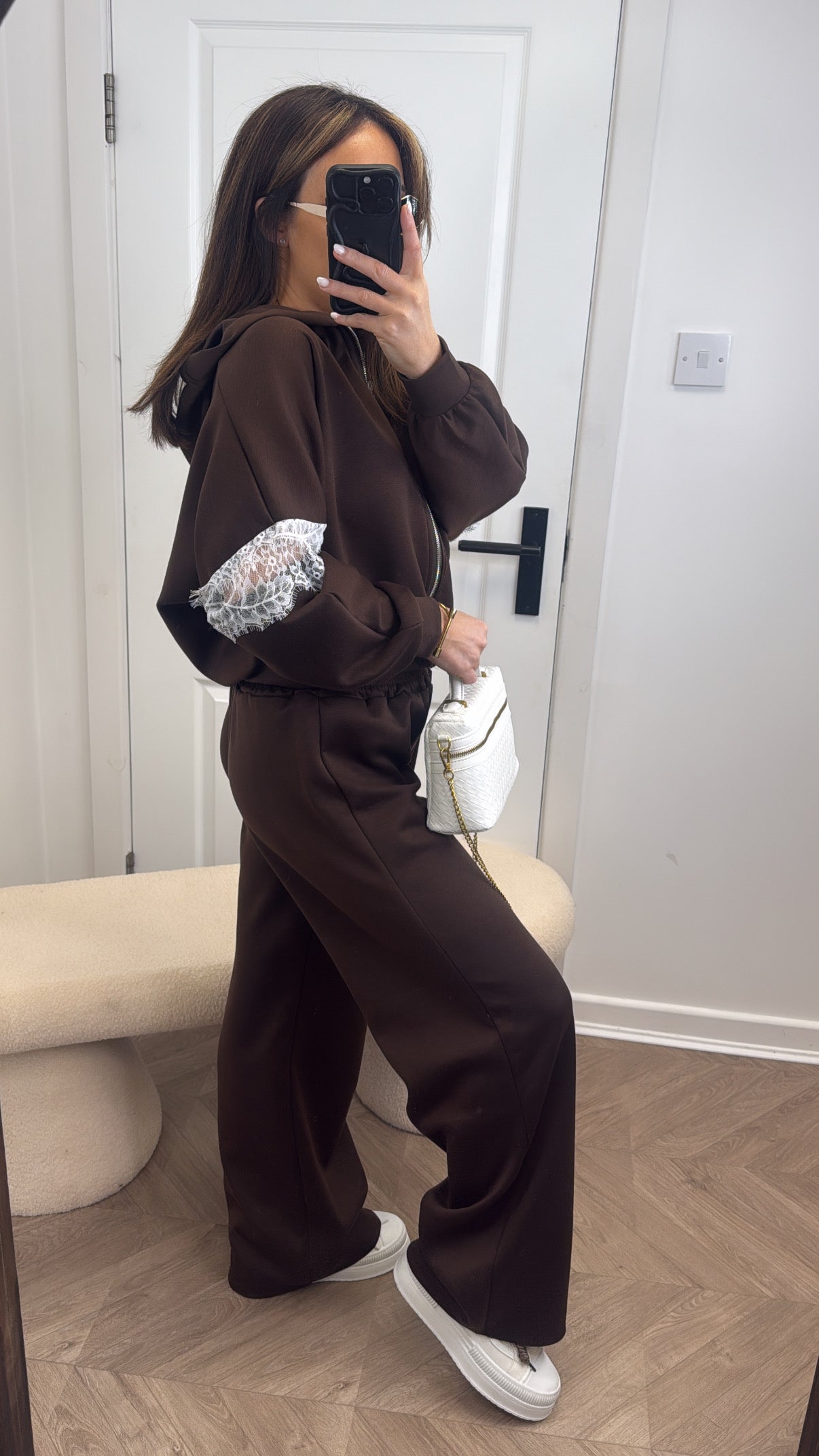 DELILAH brown lace detail tracksuit