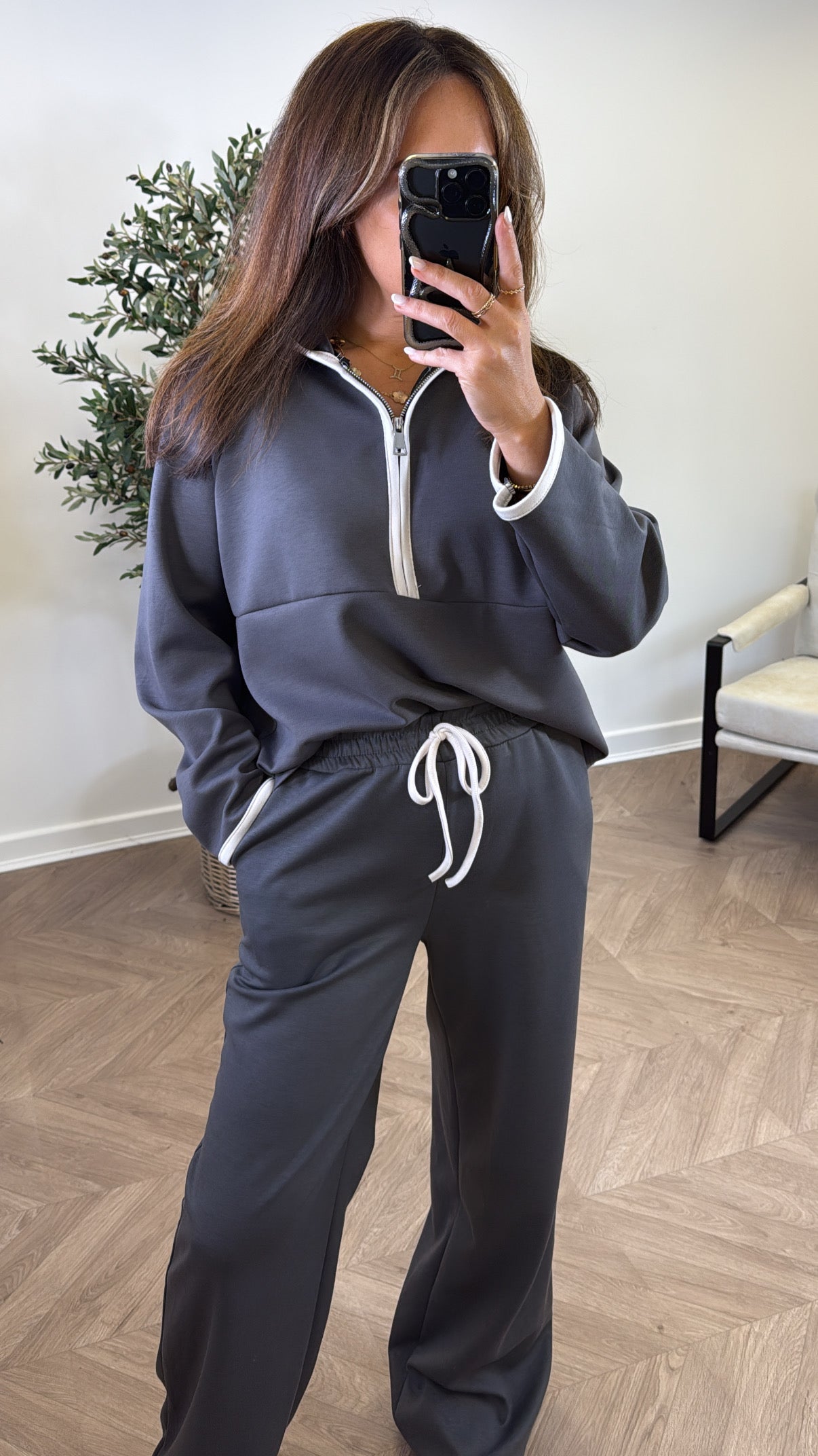 LIBERTY slate half zip hoody and trousers lounge set