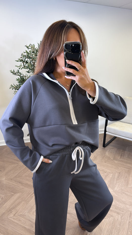 LIBERTY slate half zip hoody and trousers lounge set