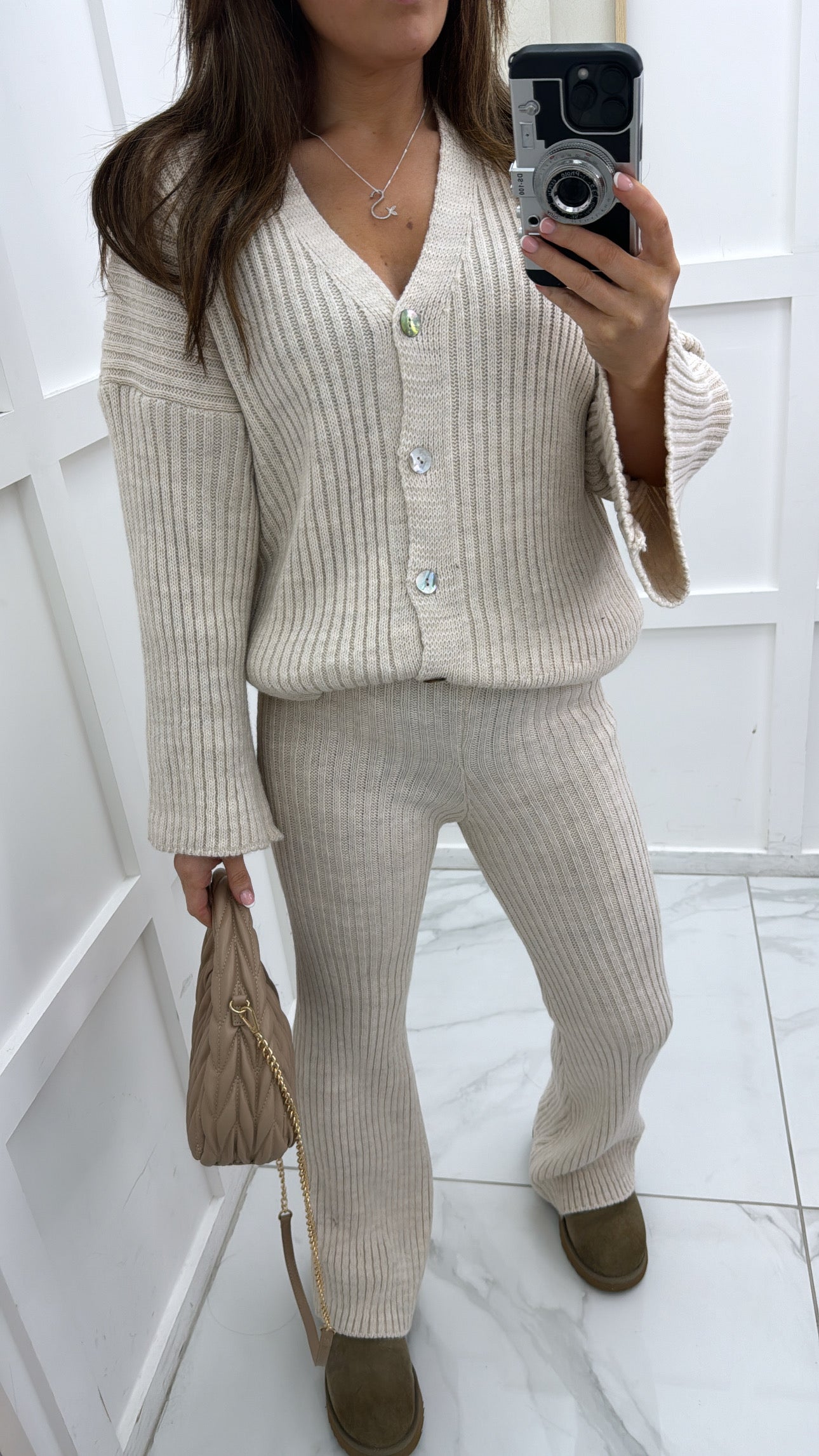 KATE beige knitted cardigan lounge suit