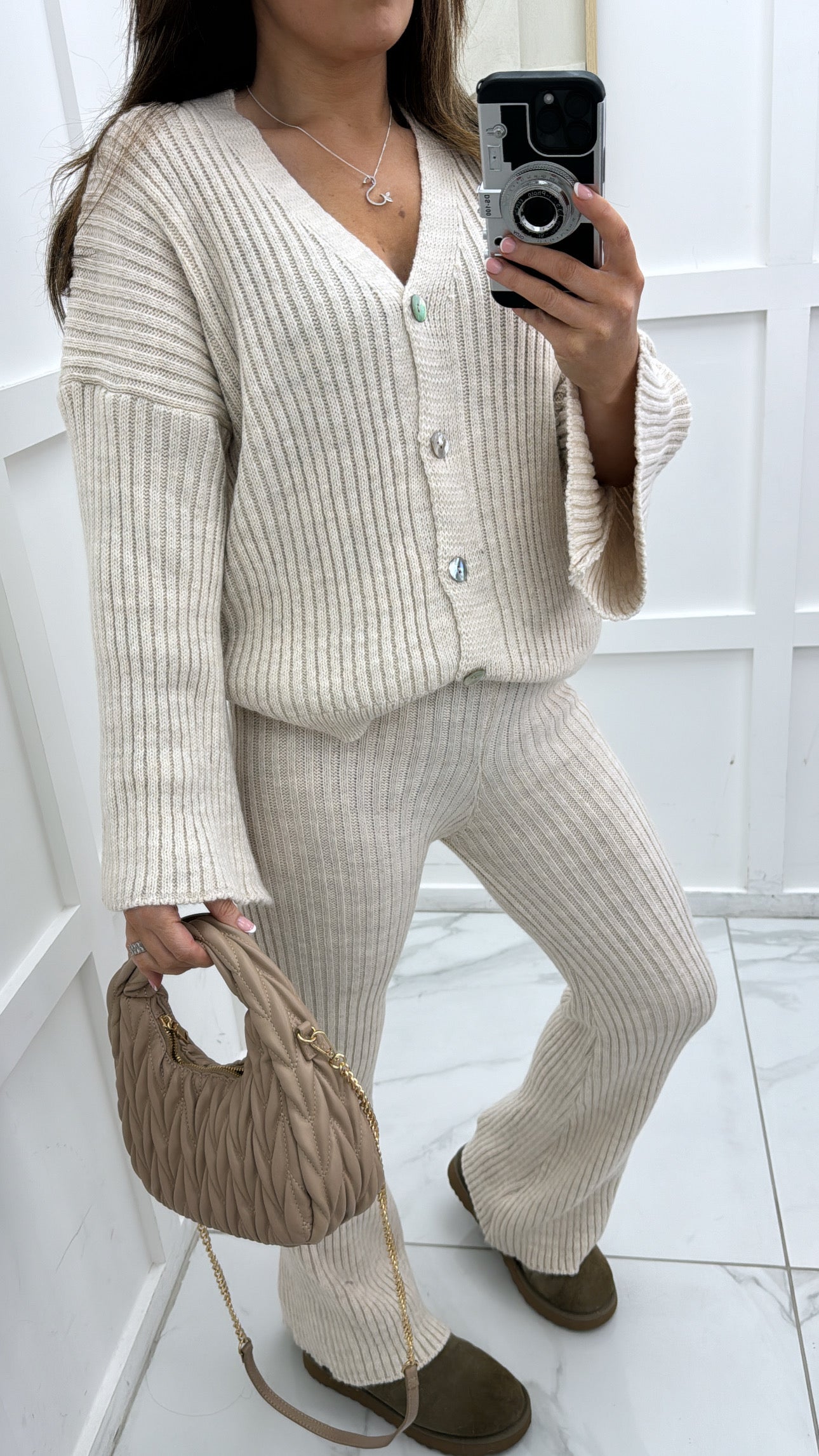 KATE beige knitted cardigan lounge suit