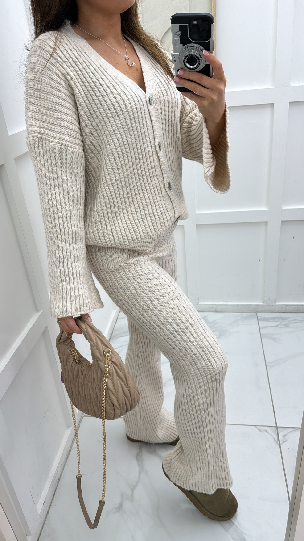 KATE beige knitted cardigan lounge suit