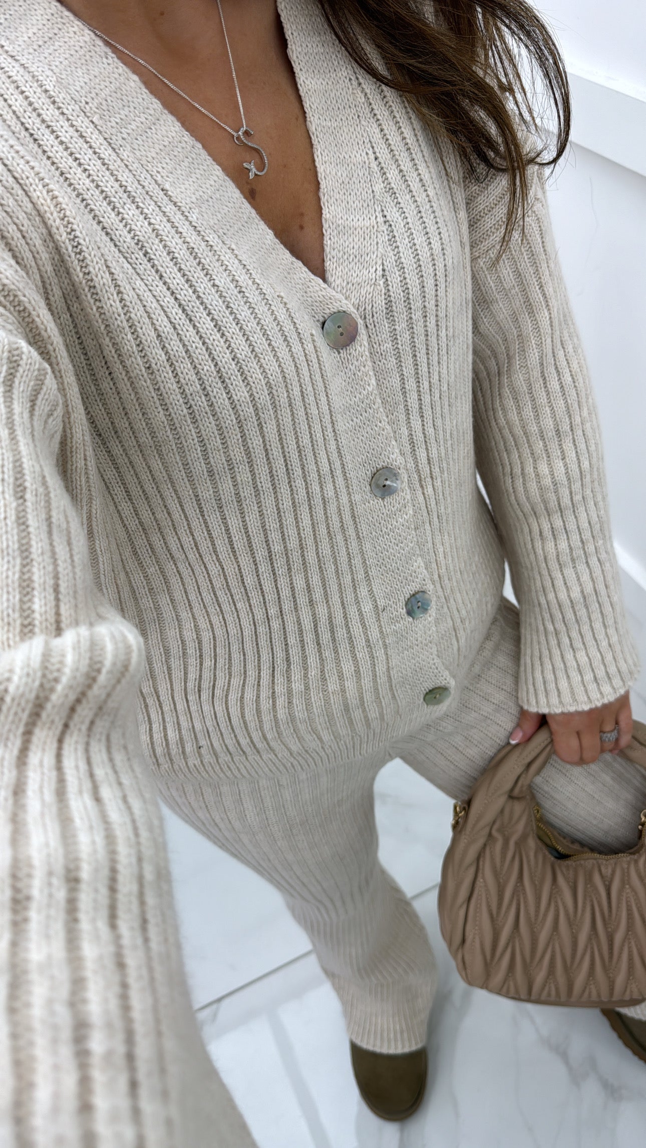 KATE beige knitted cardigan lounge suit