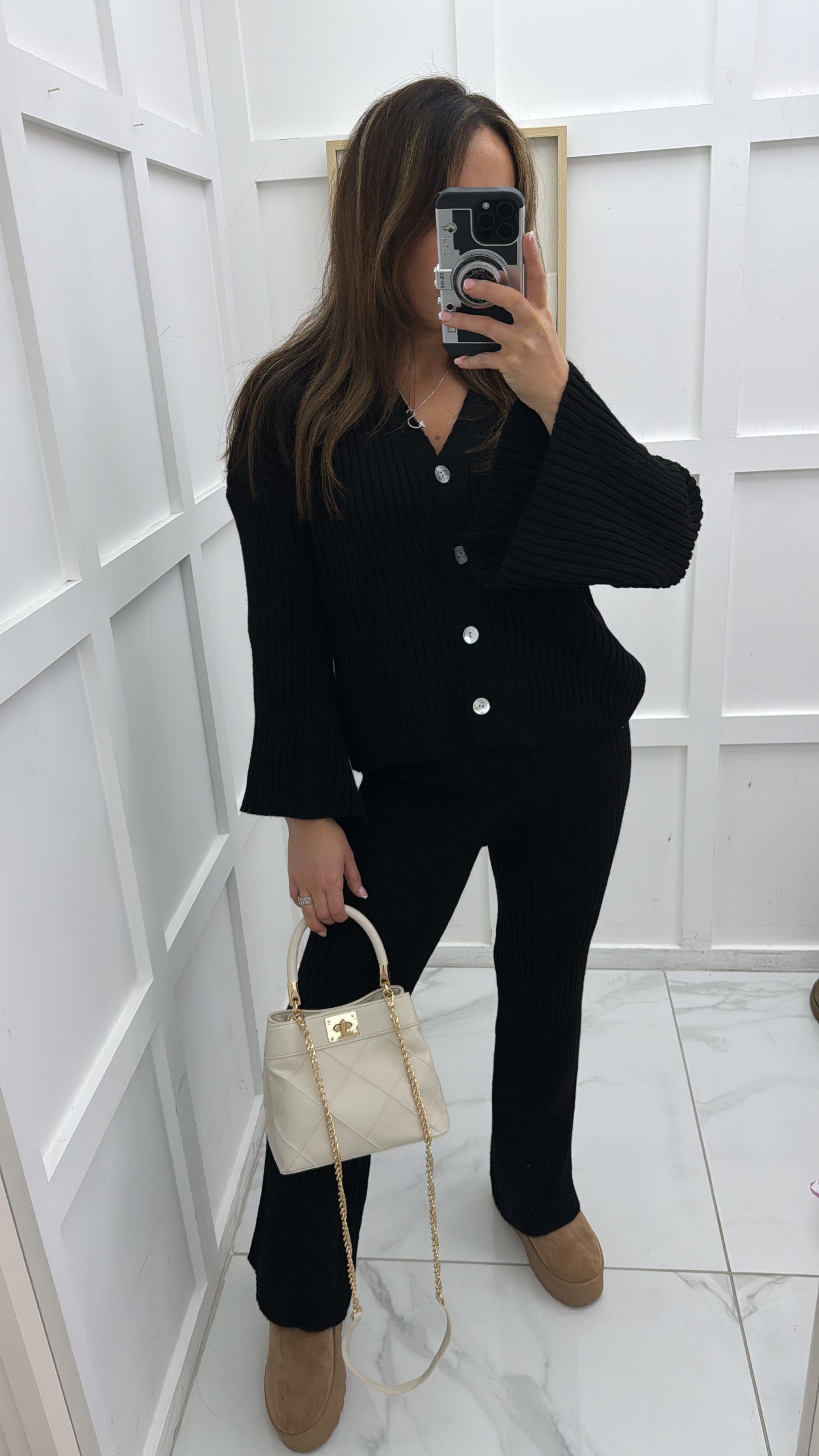 KATE black knitted cardigan lounge suit