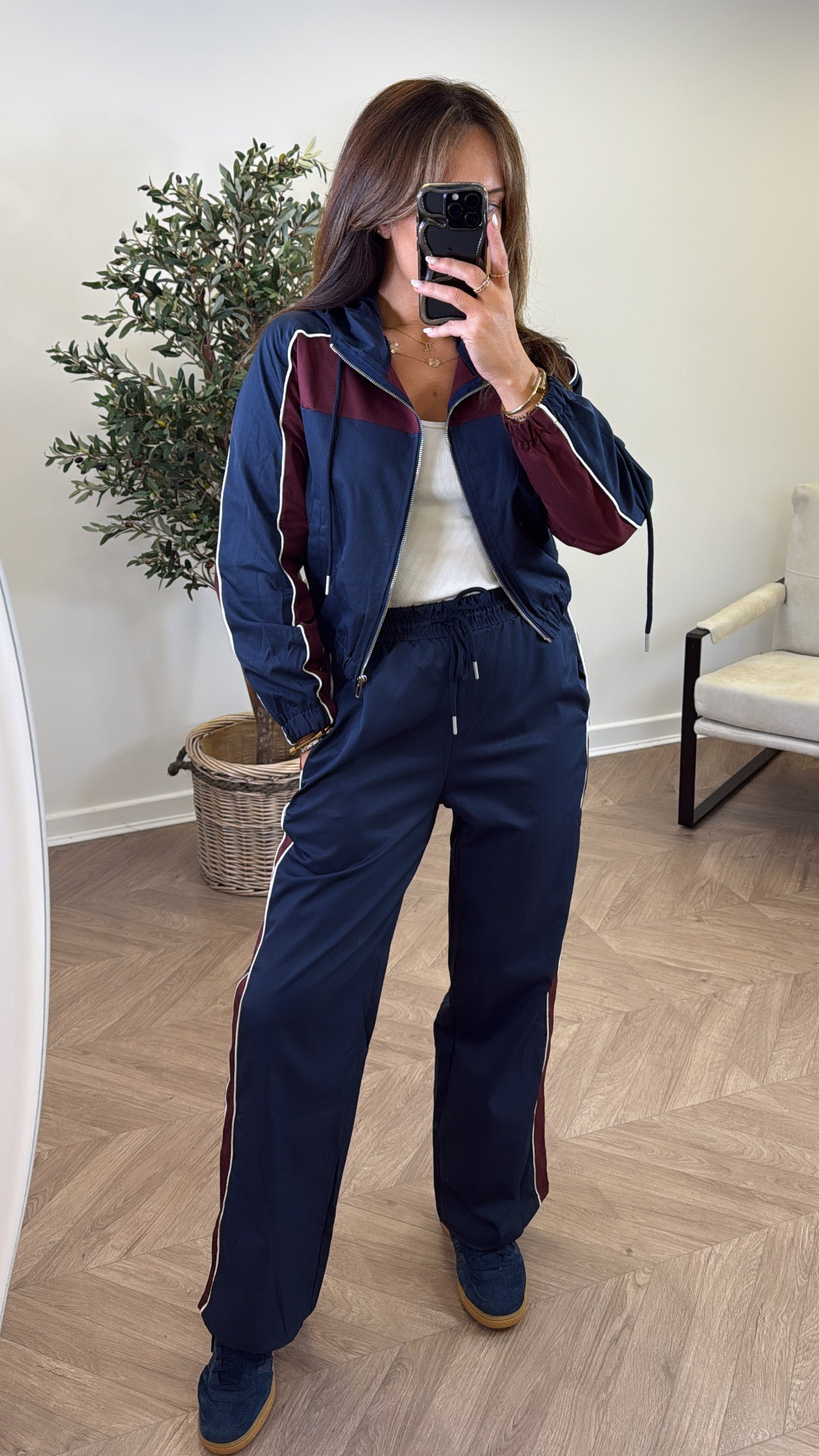 AVA navy and burgundy colourblock tracksuit