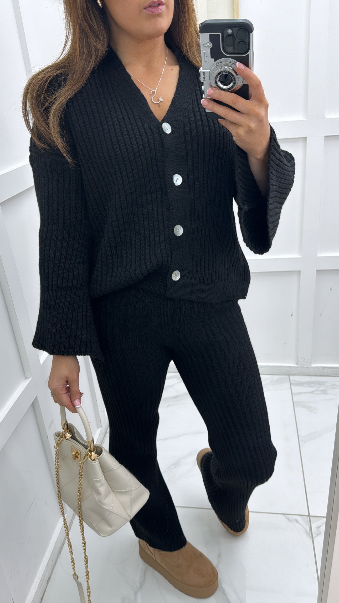 KATE black knitted cardigan lounge suit