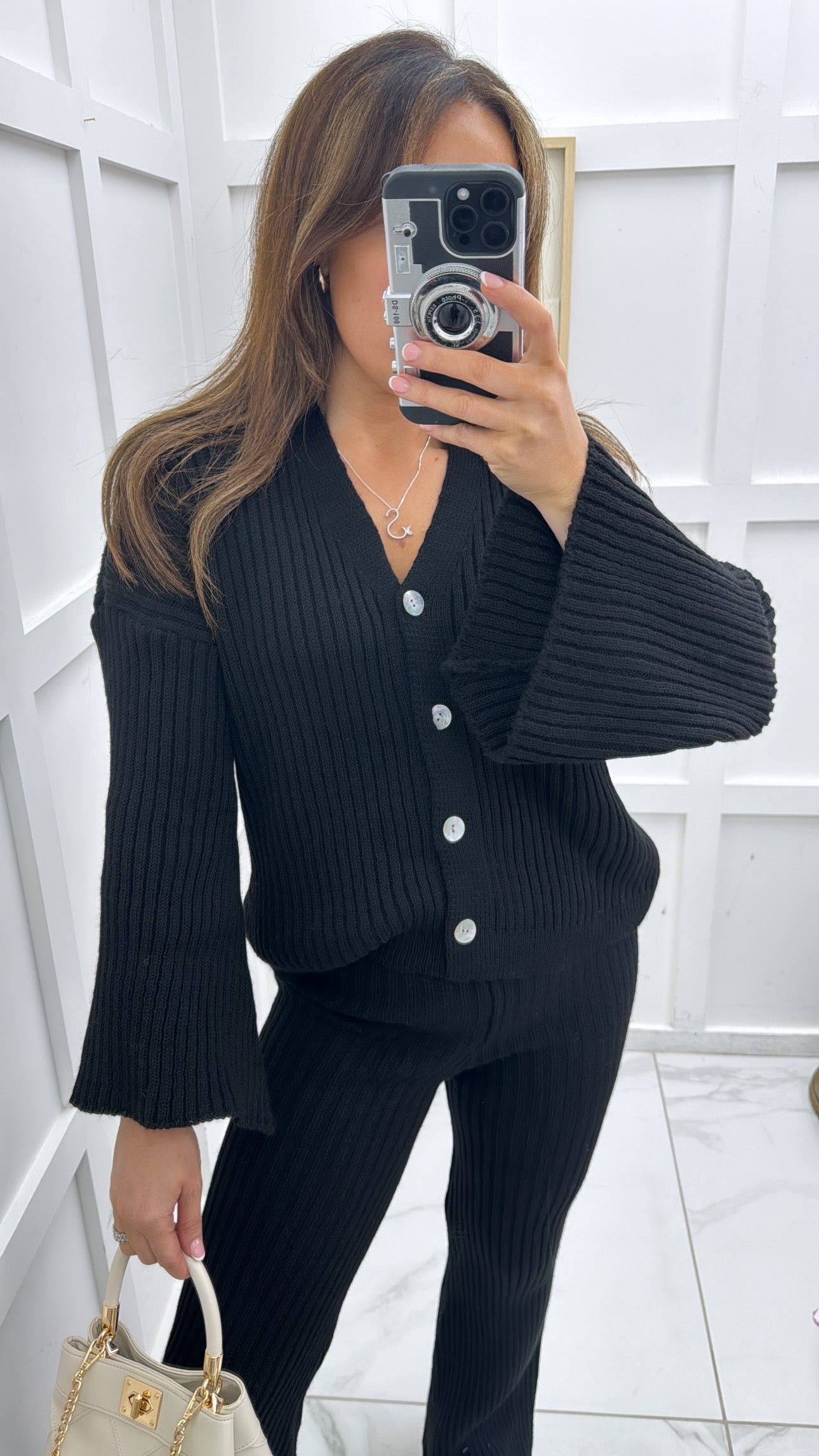 KATE black knitted cardigan lounge suit