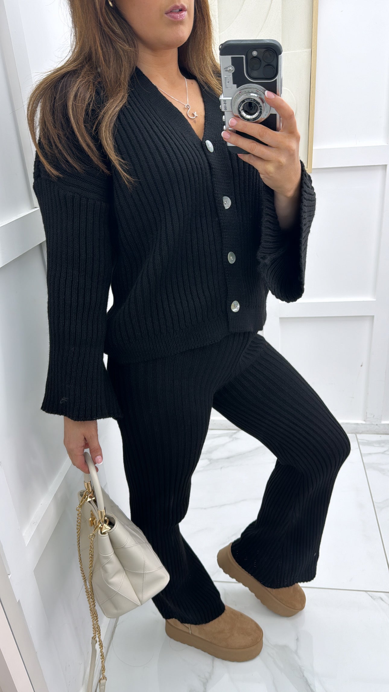 KATE black knitted cardigan lounge suit