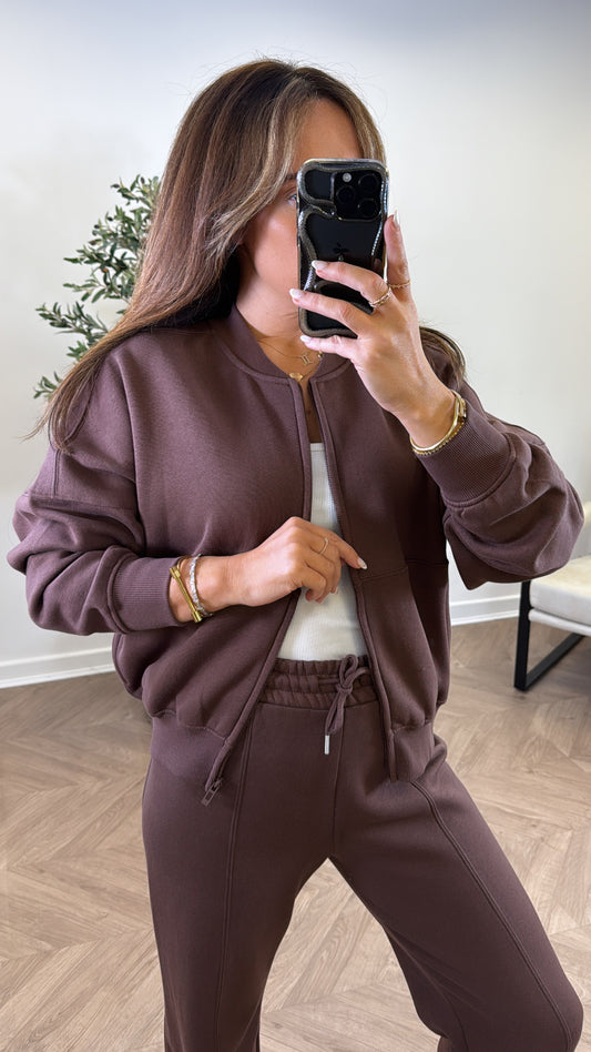 ELLEN brown bomber jacket and trouser lounge set