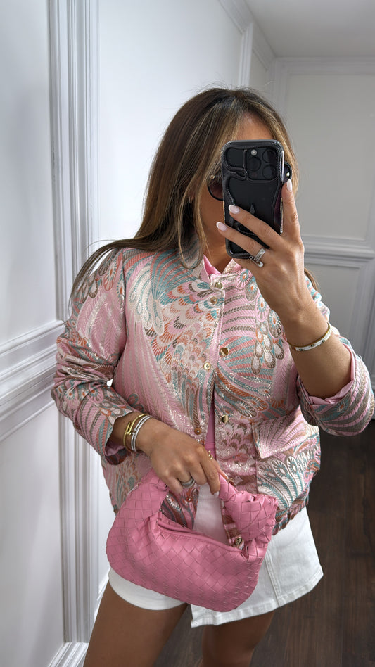 RENEE pink jacquard bomber jacket