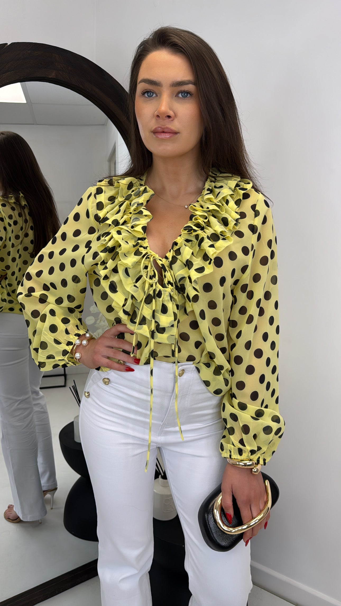 SIENNA yellow polka dot blouse with ruffles