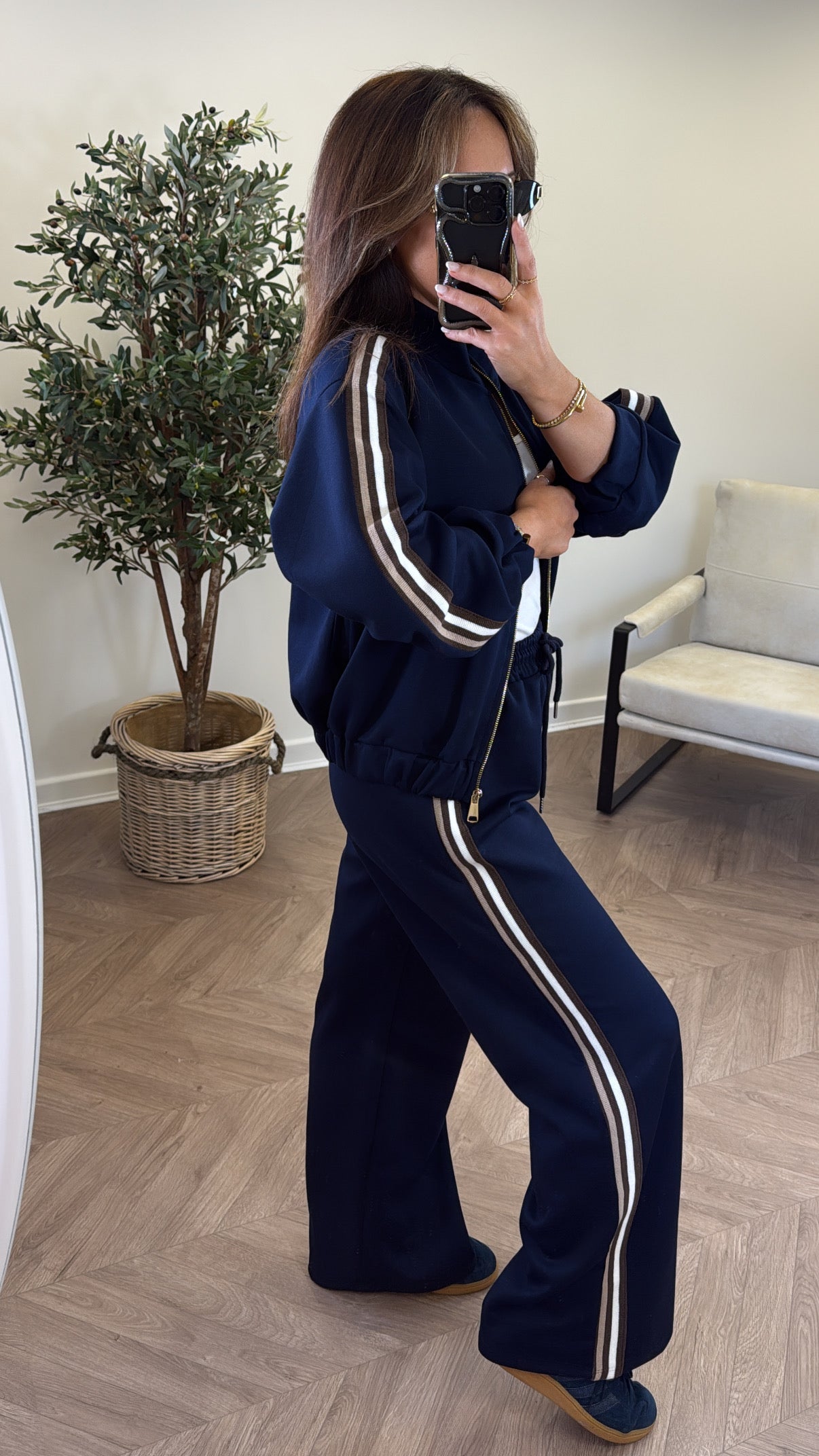 KYLIE navy side stripe jacket and joggers tracksuit