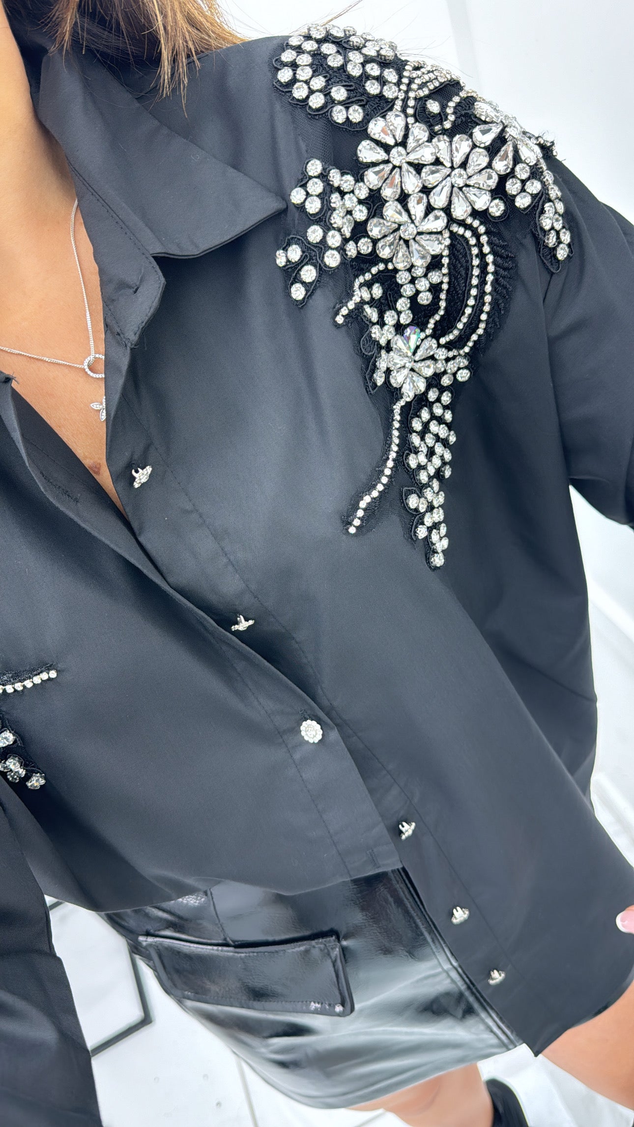 SASKIA black crystal embellished shirt