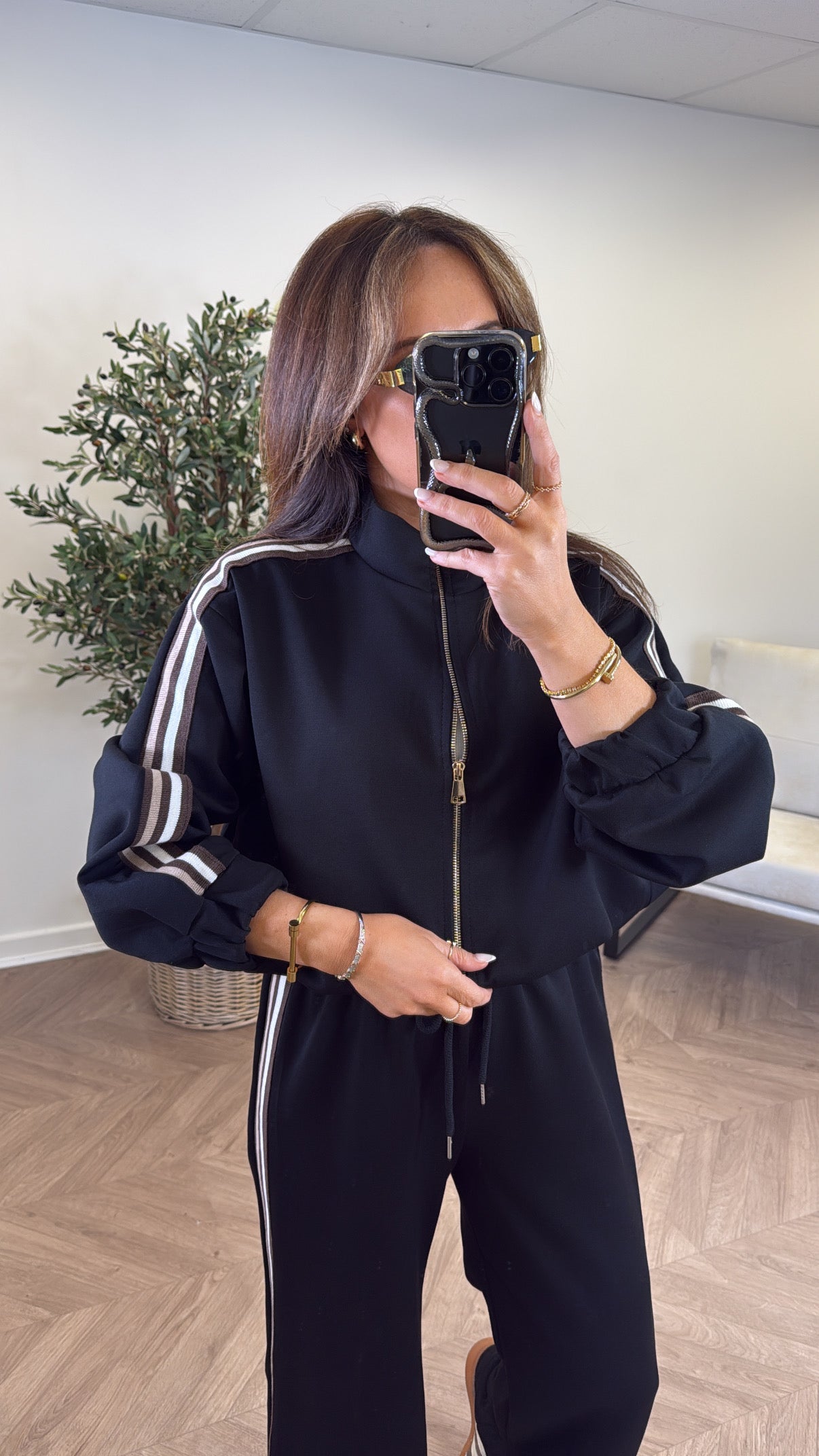 KYLIE black side stripe jacket and joggers tracksuit