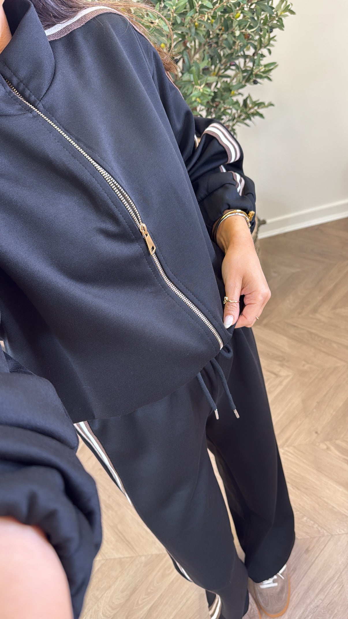 KYLIE black side stripe jacket and joggers tracksuit