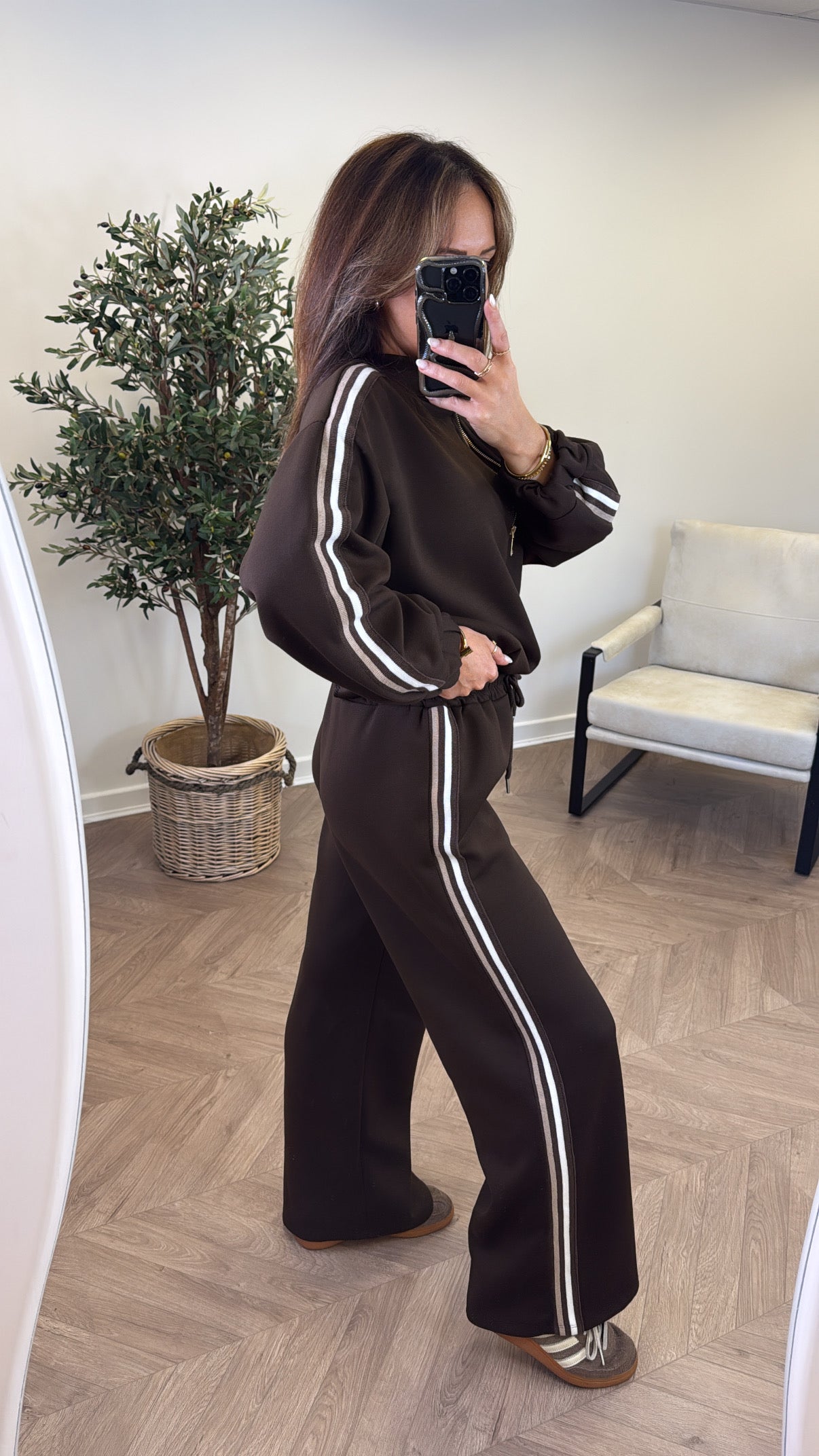 KYLIE brown side stripe jacket and joggers tracksuit