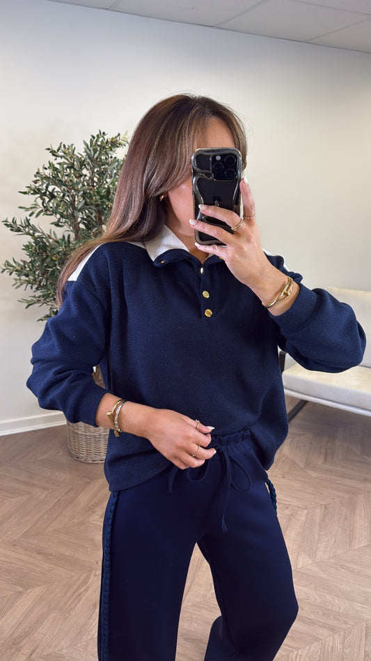 AVRIL navy contrast soft knit jumper