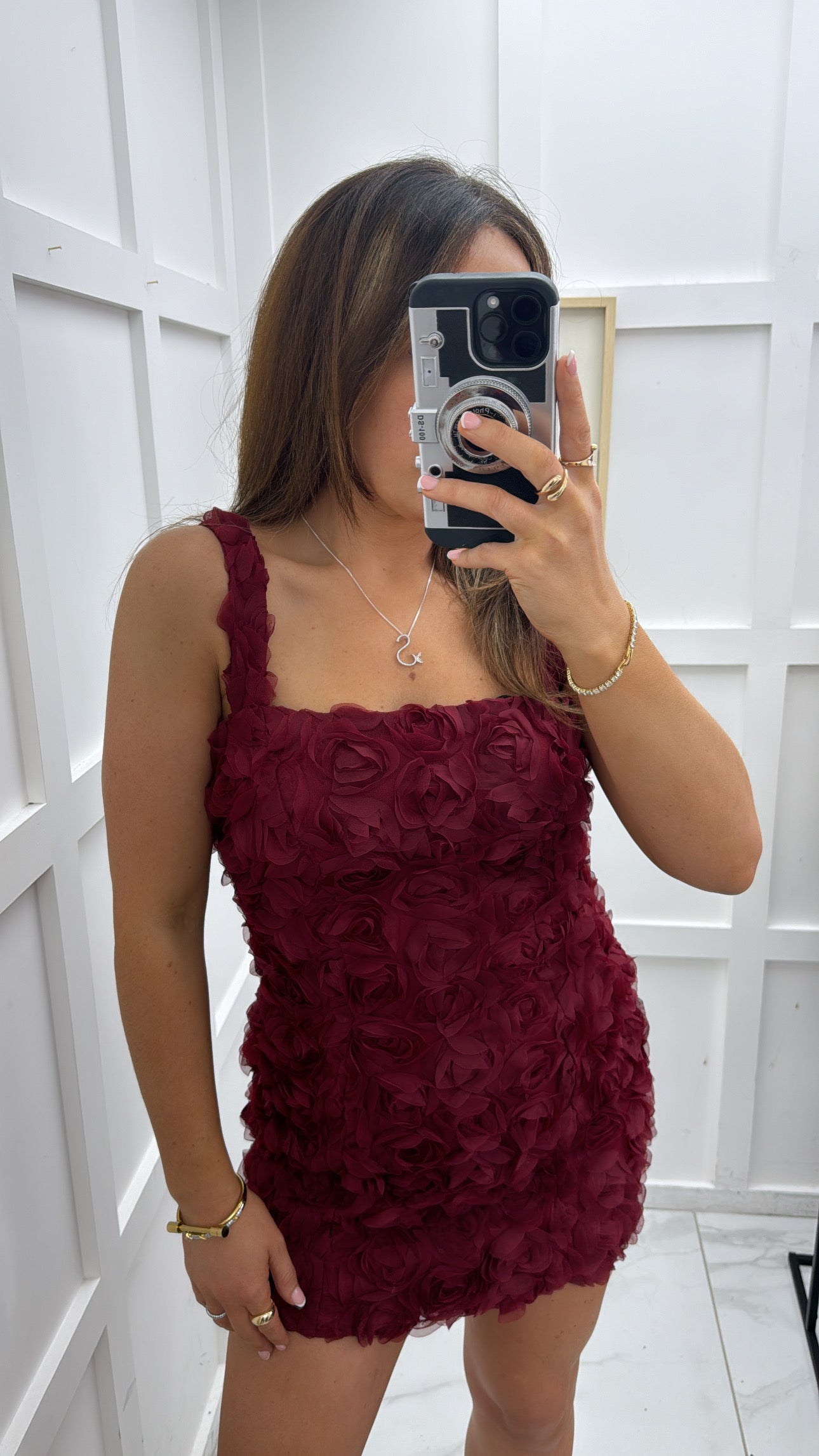 ARABELLA burgundy floral detail mini dress