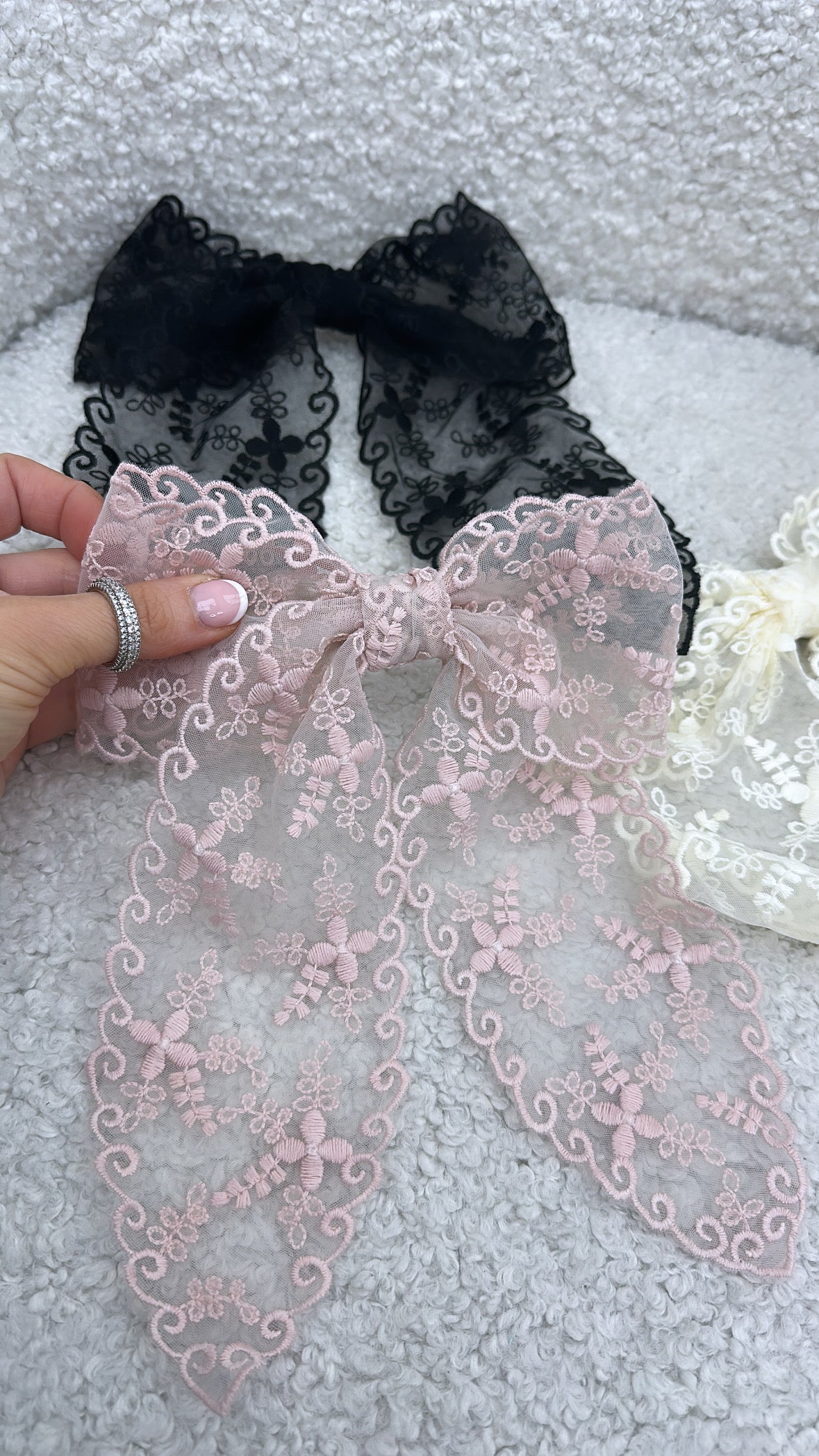 LEONA pink lace hair bow