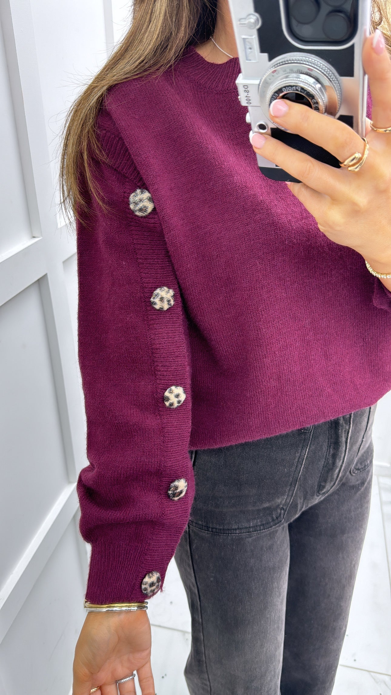 LAYLA plum soft knit jumper with button detail