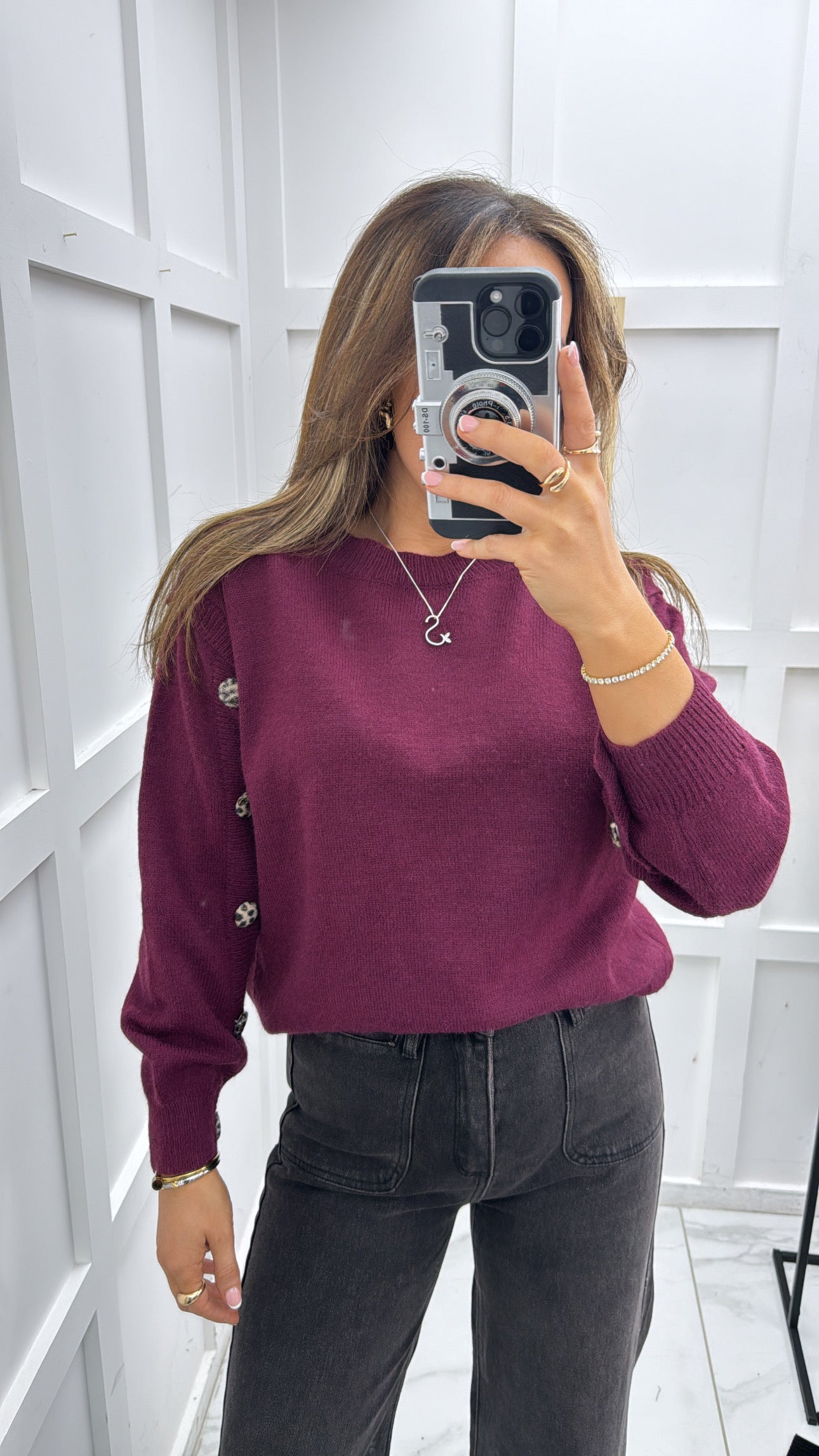 LAYLA plum soft knit jumper with button detail