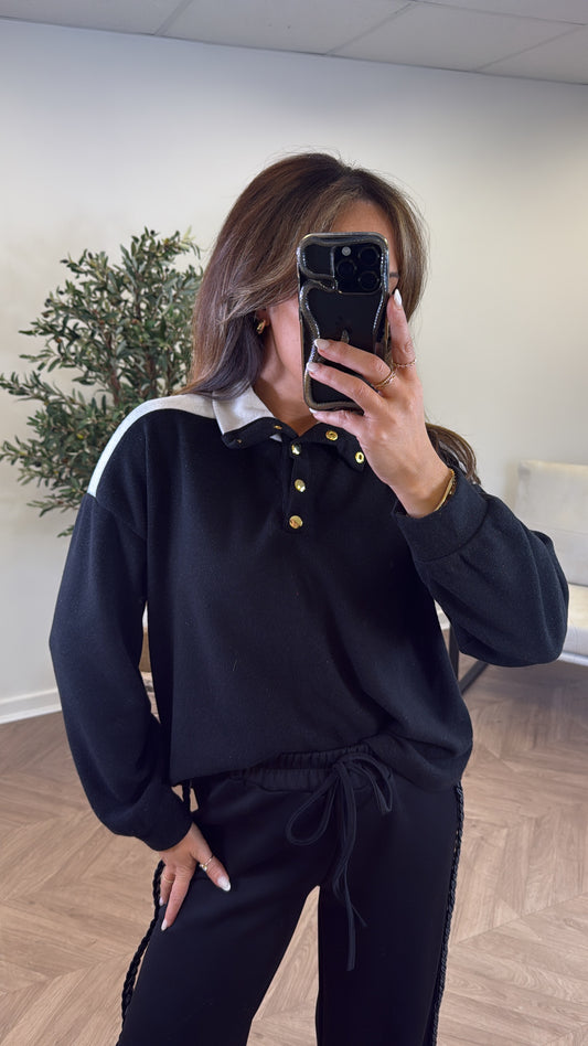AVRIL black contrast soft knit jumper