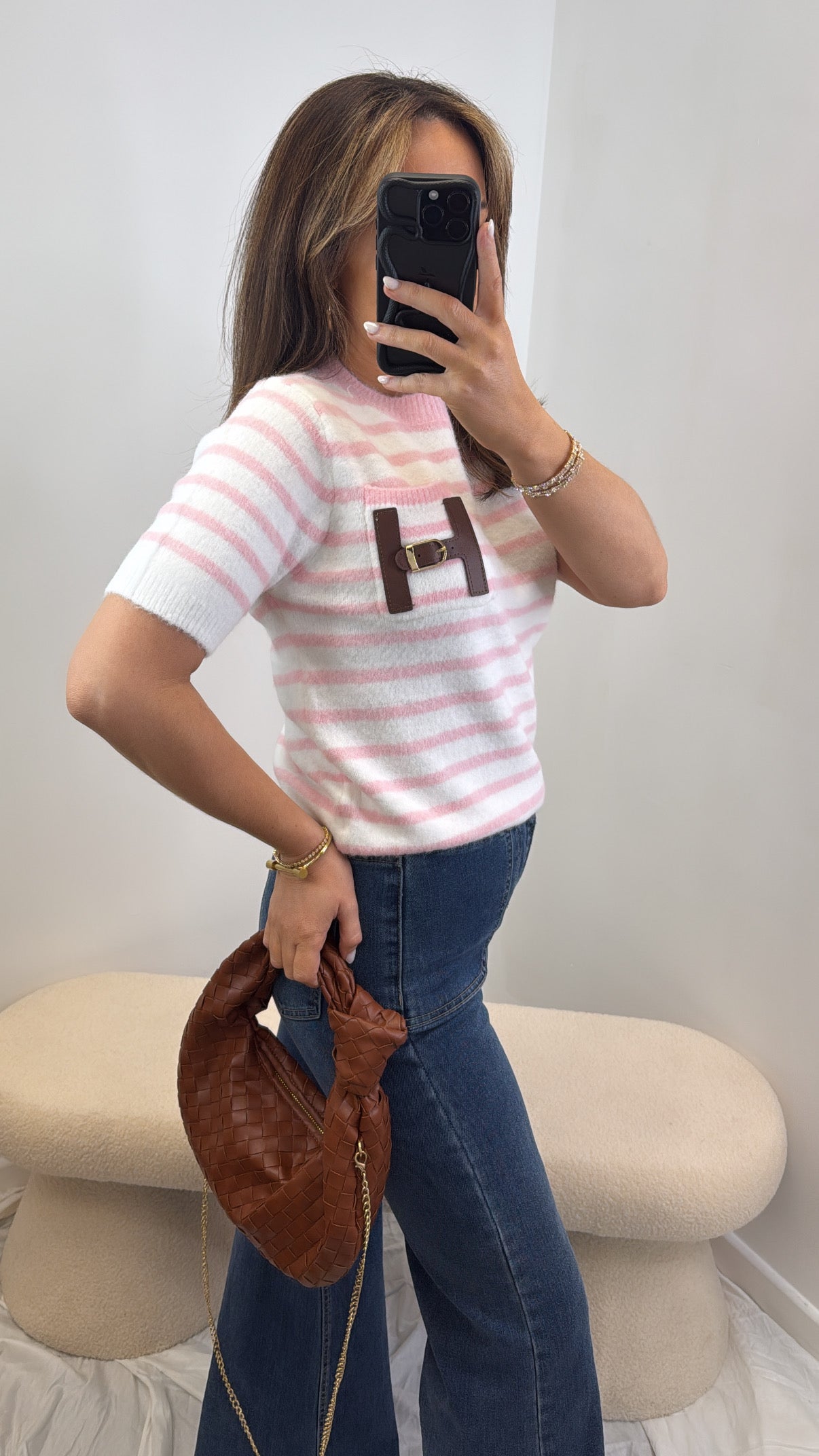 HARMONY pink and white soft knit top