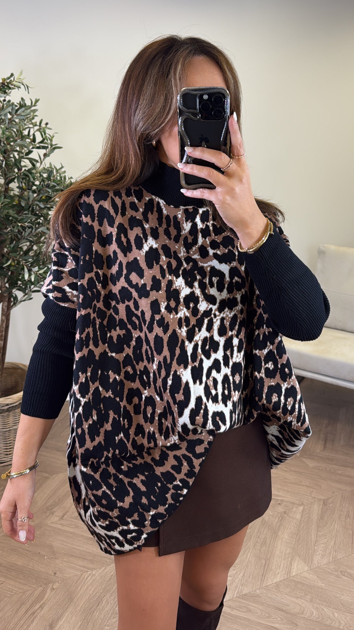 GRACIE brown leopard print oversized knitted jumper