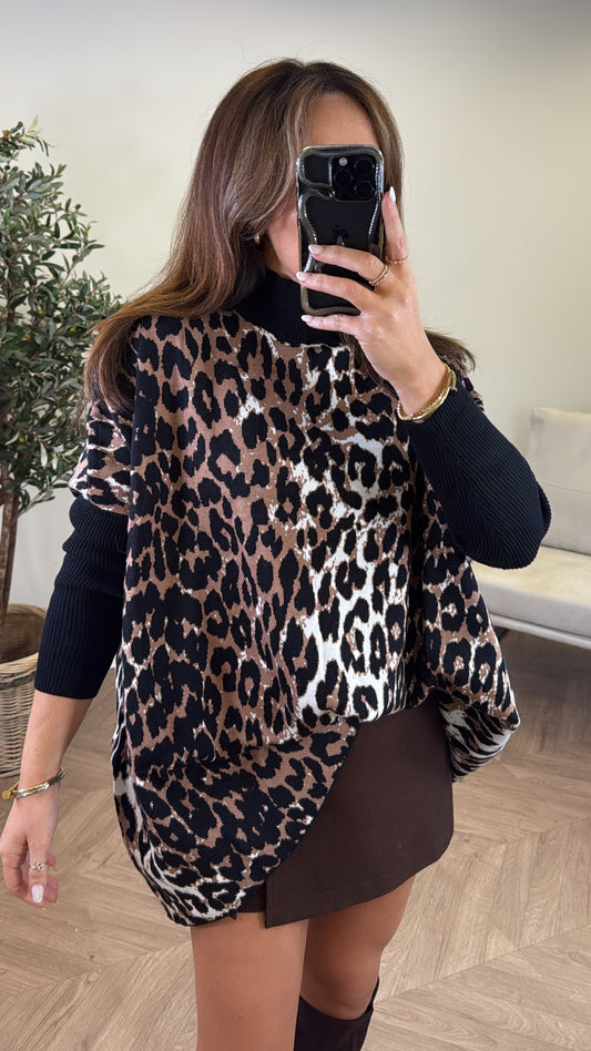 GRACIE brown leopard print oversized knitted jumper