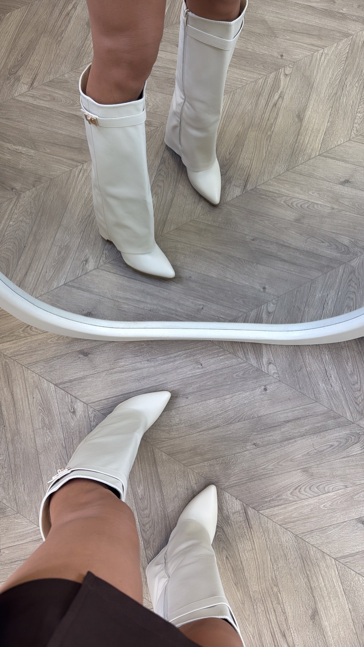 LOU LOU cream faux leather fold down knee boots