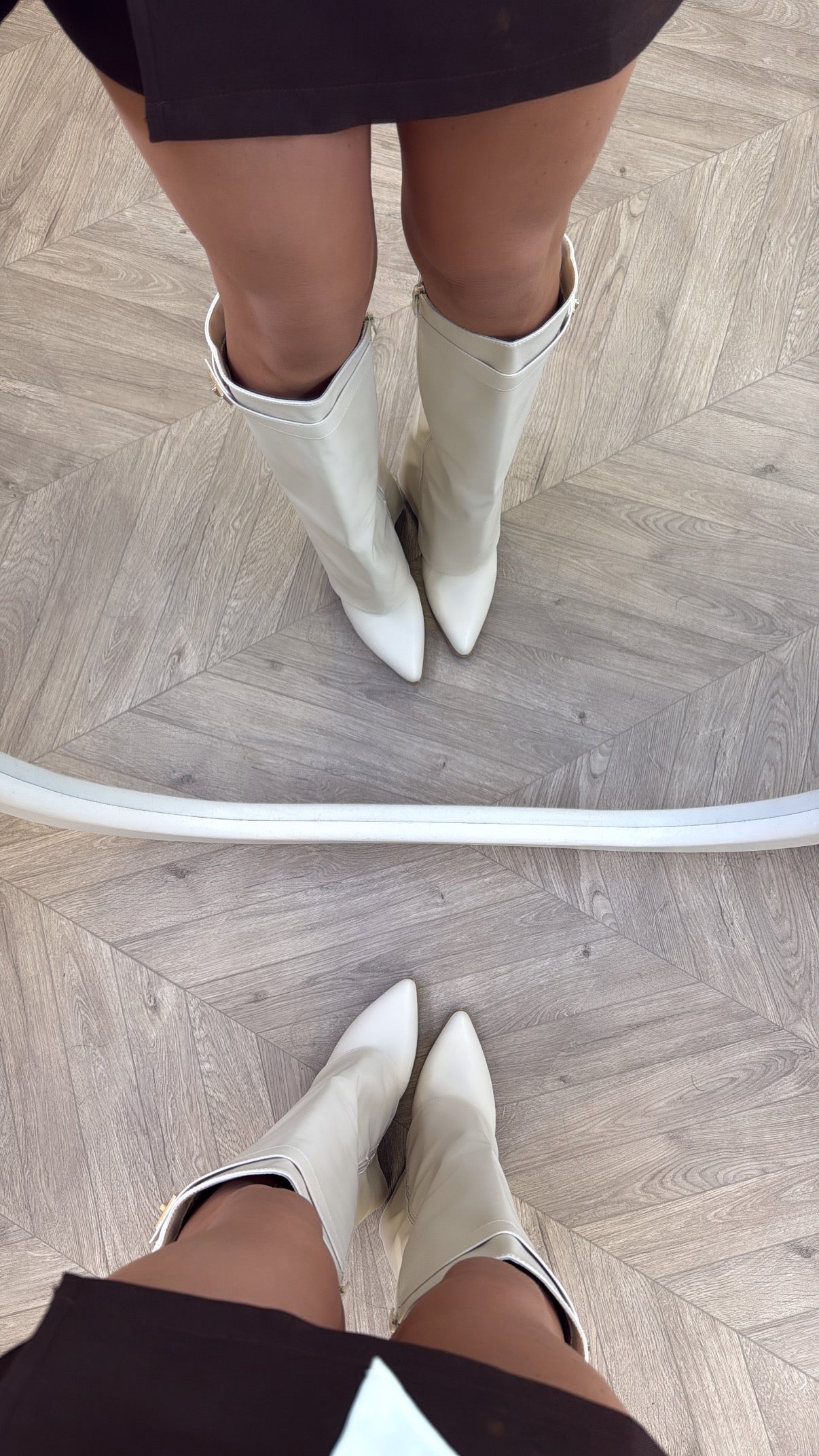 LOU LOU cream faux leather fold down knee boots
