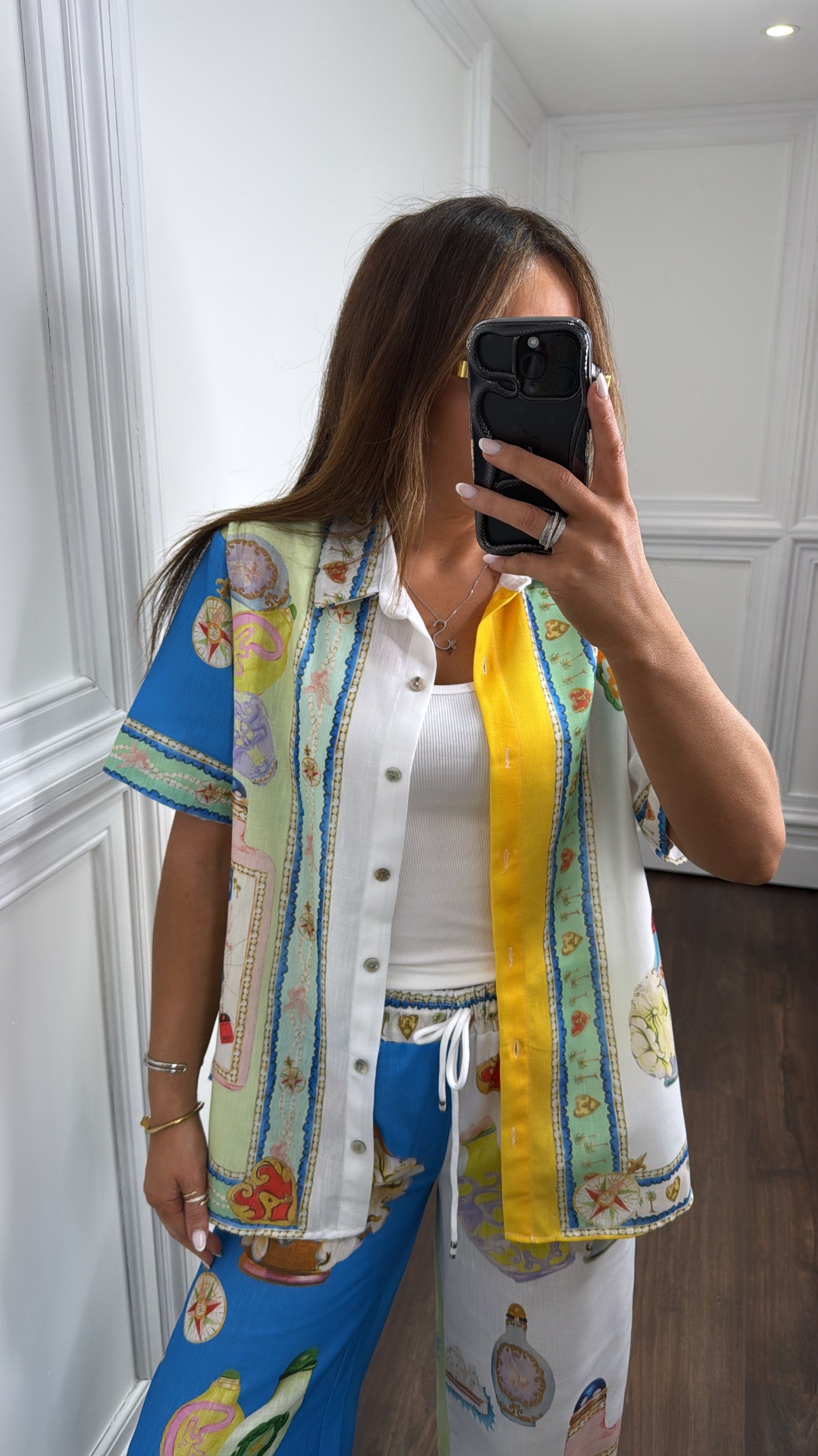 PERFUME blue multi print top and trousers co-ord